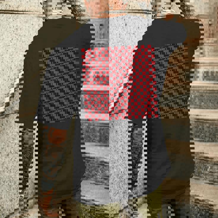 ブラック、レッド、チェッカーボードスクエアパターン、チェックデザイン。 メンズTシャツ バックプリント 彼への贈り物