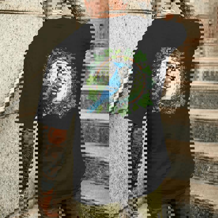 ブルージェイとイングリッシュアイビーバードアートブルージェイズイラスト メンズTシャツ バックプリント 彼への贈り物