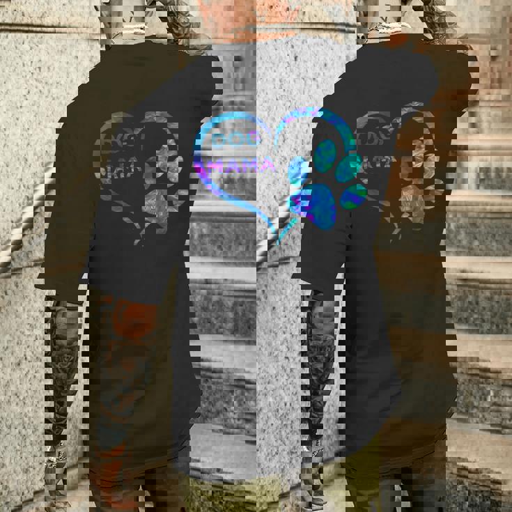 ブルーティールパープル ドッグママと足跡プリント ハート 犬 ママ メンズTシャツ バックプリント 彼への贈り物