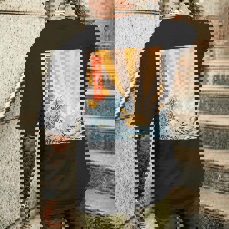 プリン 地球 日本語 浮世絵 和風デザイン 和柄 プリンは世界を救う メンズTシャツ バックプリント 彼への贈り物