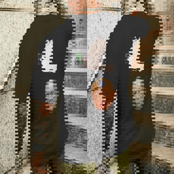 プーチンの頭に平和の鳩の糞、世界は平和を望んでいる メンズTシャツ バックプリント 彼への贈り物