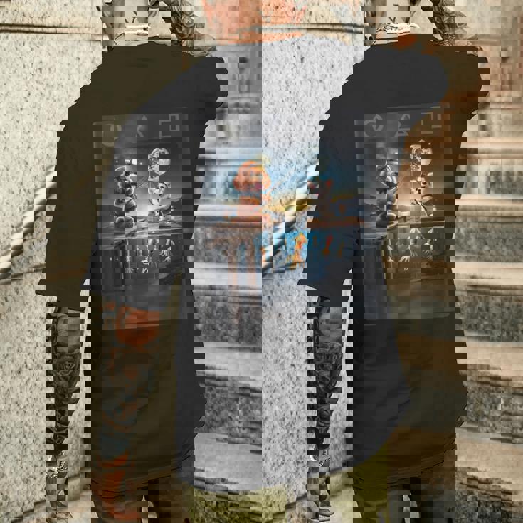 プードルとチワワのユニークなイカ釣りデザイン メンズTシャツ バックプリント 彼への贈り物