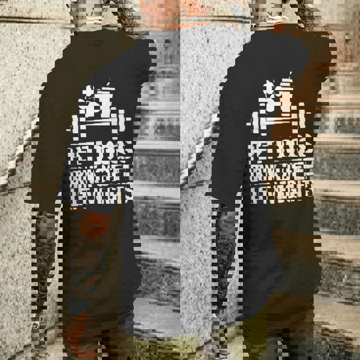 ペット 犬 ドリンク コーヒー リフト ウェイト 面白い ジム ワークアウト メンズTシャツ バックプリント 彼への贈り物