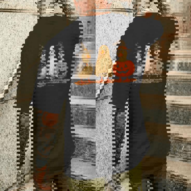 ペンギン 魔女 ゴースト パンプキン トリオ ハロウィン 楽しい 長袖tシャツ メンズTシャツ バックプリント 彼への贈り物