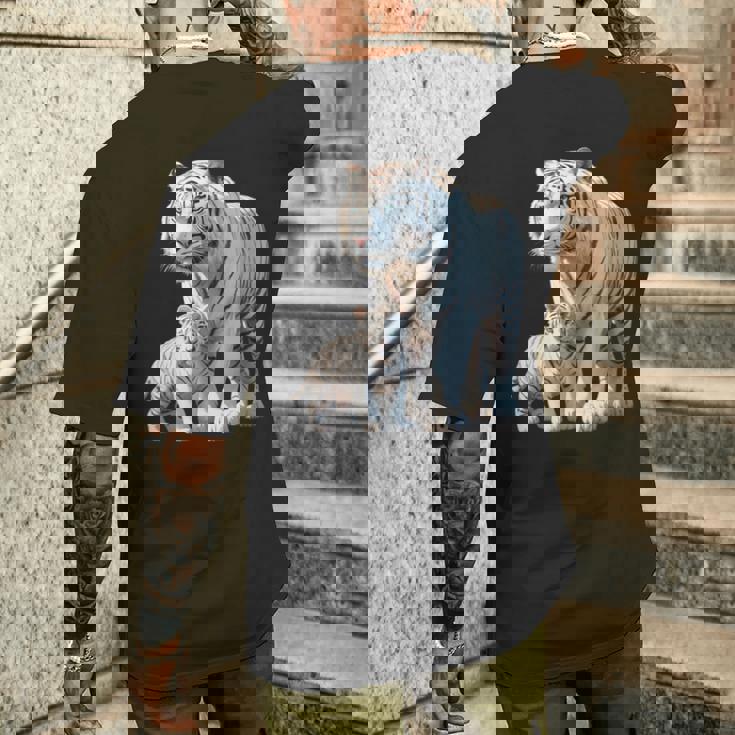 ホワイトタイガー、ネコの動物 メンズTシャツ バックプリント 彼への贈り物