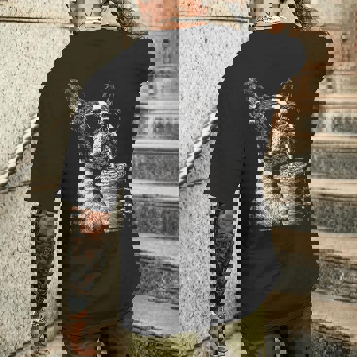 ボストンテリア ドリンク アイスコーヒー 面白い Bostie Dog Meme メンズTシャツ バックプリント 彼への贈り物