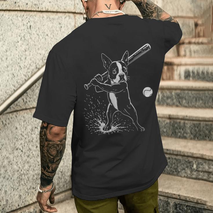 ボストンテリア 野球 スポーツ 犬好き メンズTシャツ バックプリント 彼への贈り物