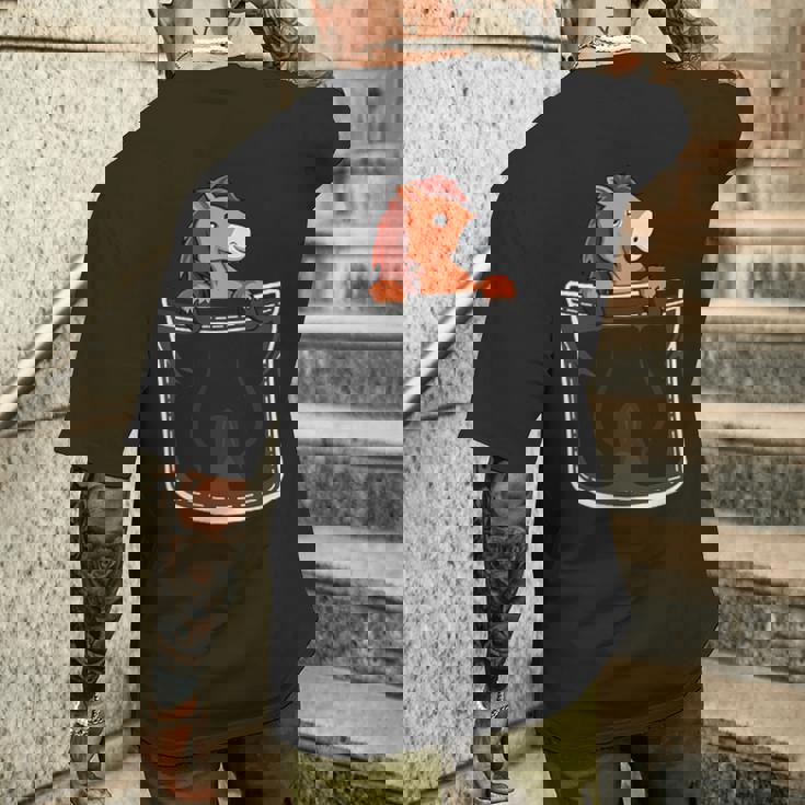 ポケットの中のかわいい馬 メンズTシャツ バックプリント 彼への贈り物