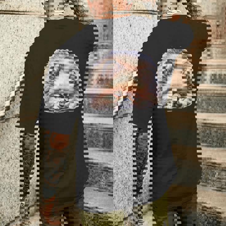 ポメラニアン × ポメラニアン 犬 寝ている メンズTシャツ バックプリント 彼への贈り物