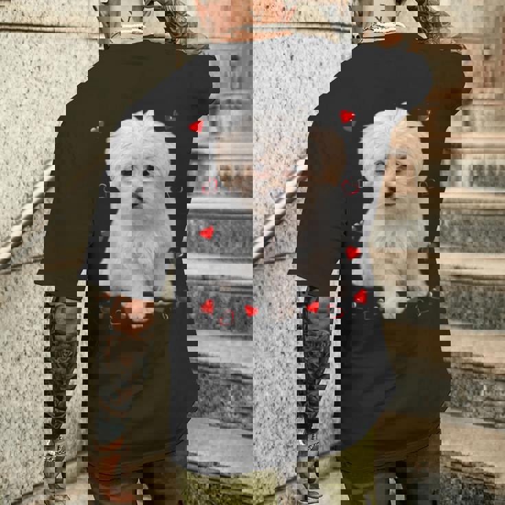 マルチーズ 犬 オーナー ラバー デザイン 子犬 ハート デザイン メンズTシャツ バックプリント 彼への贈り物