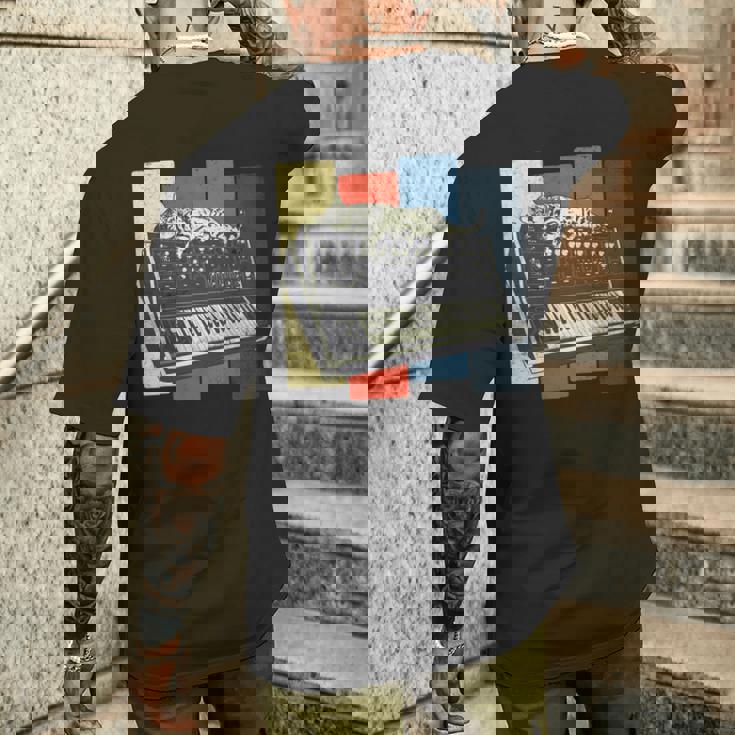 モジュラー シンセサイザー キーボード テクノ ビンテージ アナログ 猫 長袖tシャツ メンズTシャツ バックプリント 彼への贈り物