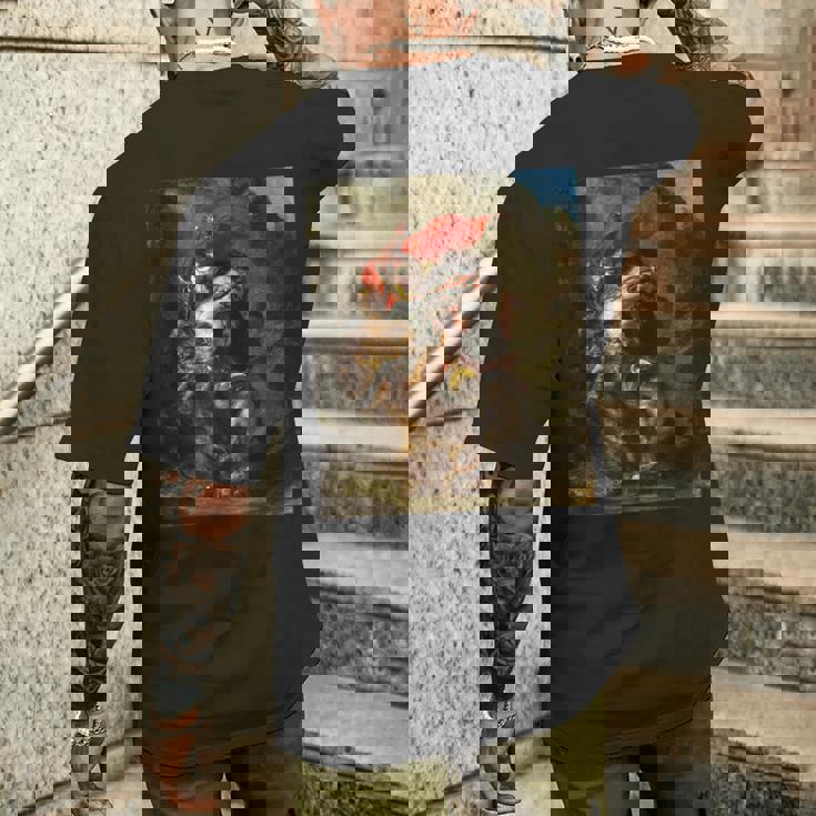 ライオンに襲われたアラブの騎手1850年ウジェーヌ・ドラクロワ メンズTシャツ バックプリント 彼への贈り物