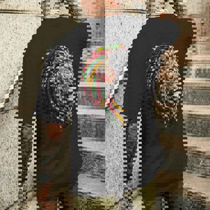 ラスタレゲエミュージックヘッドフォンジャマイカンルーツプライドライオン メンズTシャツ バックプリント 彼への贈り物