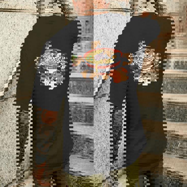 ラーメン 寿司 シェトランド シープドッグ メンズTシャツ バックプリント 彼への贈り物