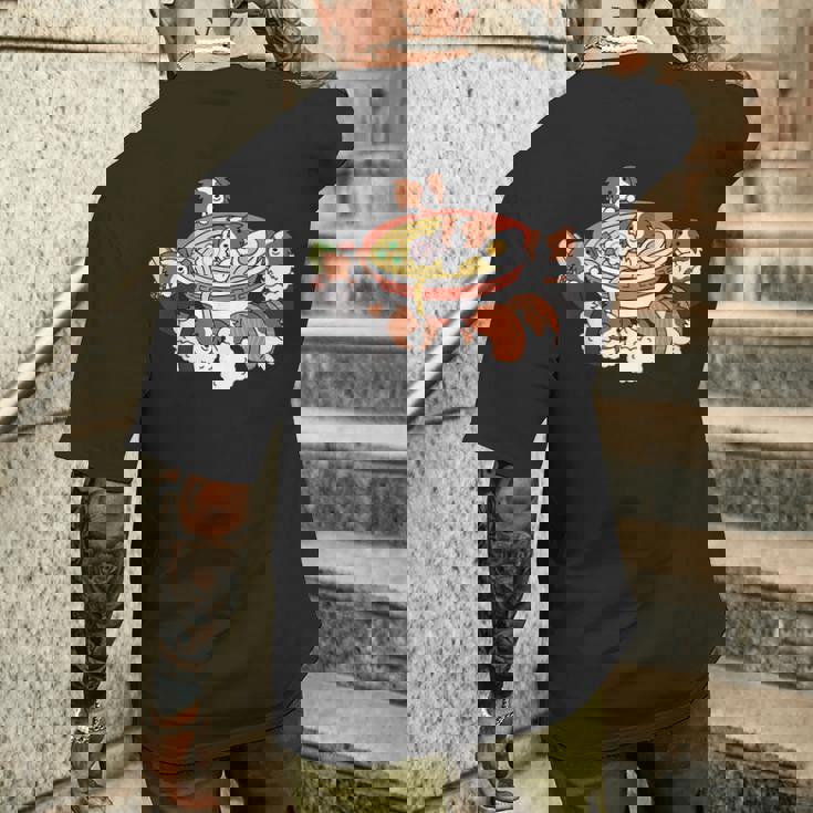 ラーメン寿司パピヨン犬 メンズTシャツ バックプリント 彼への贈り物