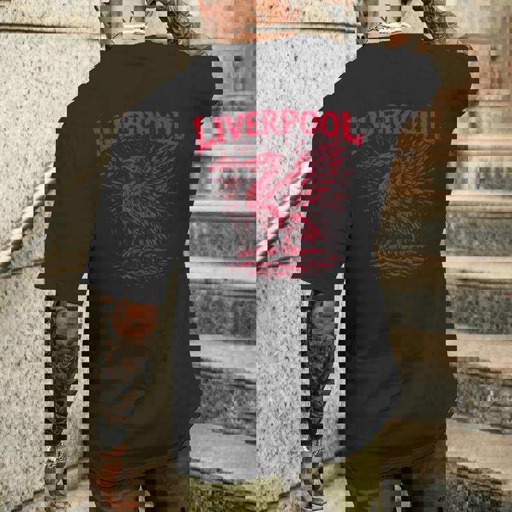 リバプール イングランド Zine インク 肝臓 鳥 レッドプリント メンズTシャツ バックプリント 彼への贈り物