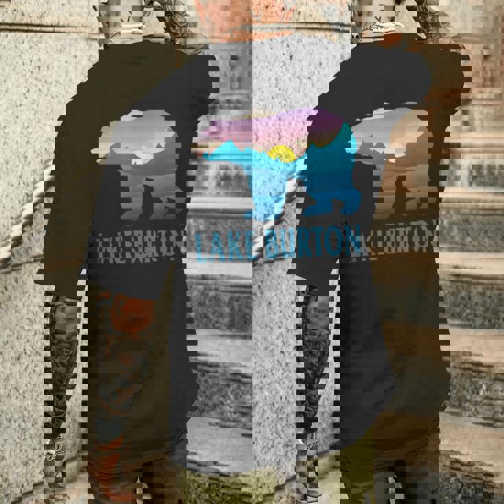 レイク・バートン 山 パープル セッティング ヒマワリ ネイチャーウッド メンズTシャツ バックプリント 彼への贈り物