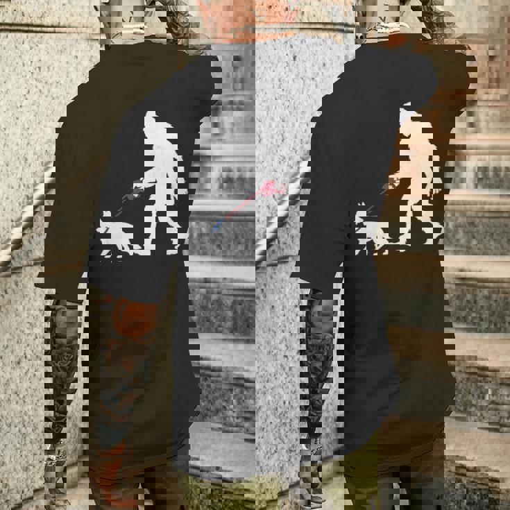 レトロ ビッグフット ウォーキング ジャーマンシェパード 犬 おもしろい サスカッチ 長袖tシャツ メンズTシャツ バックプリント 彼への贈り物