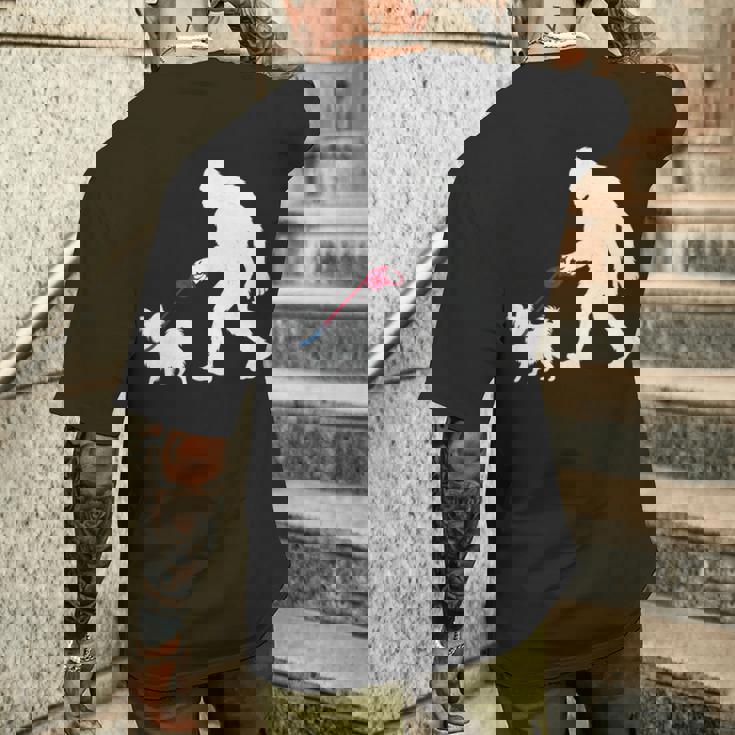 レトロ ビッグフット ウォーキング パピヨン 犬 面白い サスカッチ 長袖tシャツ メンズTシャツ バックプリント 彼への贈り物