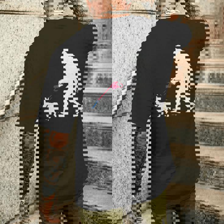 レトロ ビッグフット ウォーキング フレンチブルドッグ ファニー サスカッチ 長袖tシャツ メンズTシャツ バックプリント 彼への贈り物