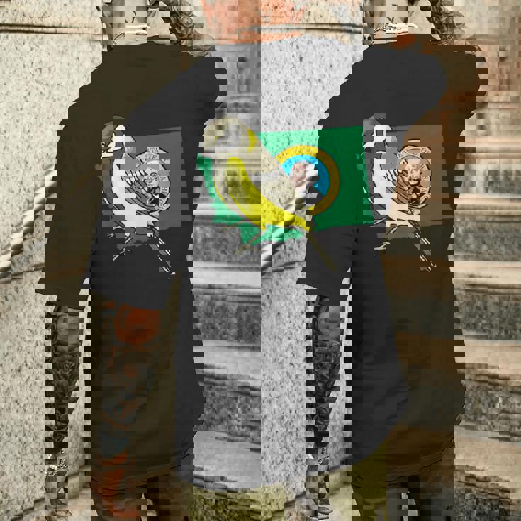 ワシントン州旗 ゴールドフィンチ 鳥 メンズTシャツ バックプリント 彼への贈り物