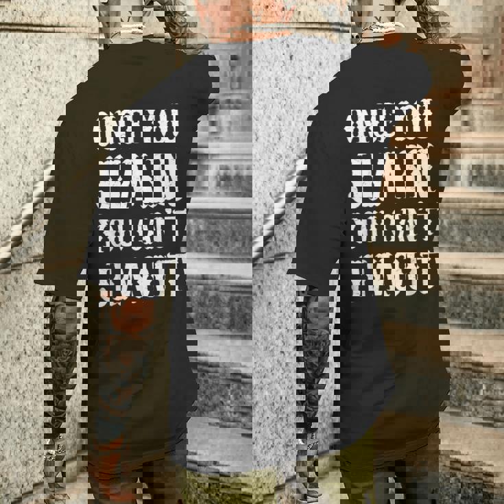 一度ジミンしたら、ジミンアウトはできない メンズTシャツ バックプリント 彼への贈り物