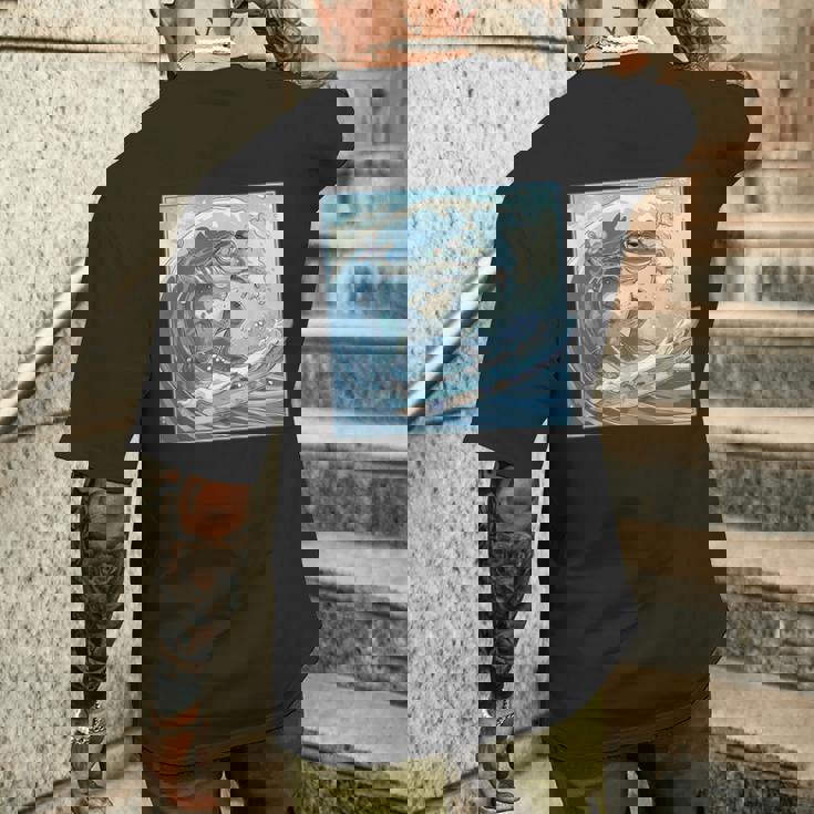 両生類サーファー 日本の波 アート サーフィン カエル メンズTシャツ バックプリント 彼への贈り物