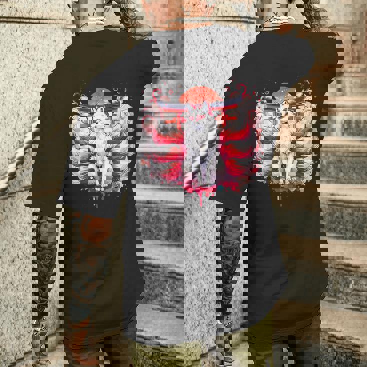 九尾狐 きつねと鳥居門 メンズTシャツ バックプリント 彼への贈り物