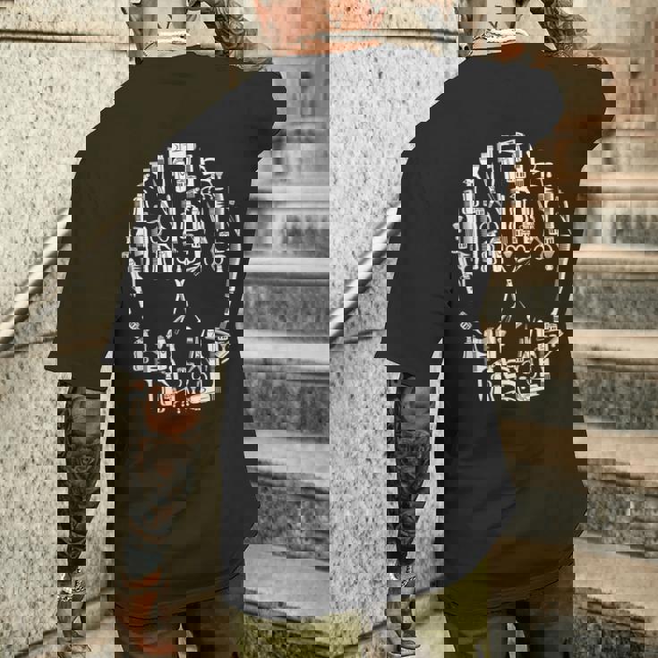 別のツールからのスカル ハサミ ヘアドライヤー 美容師 メンズTシャツ バックプリント 彼への贈り物