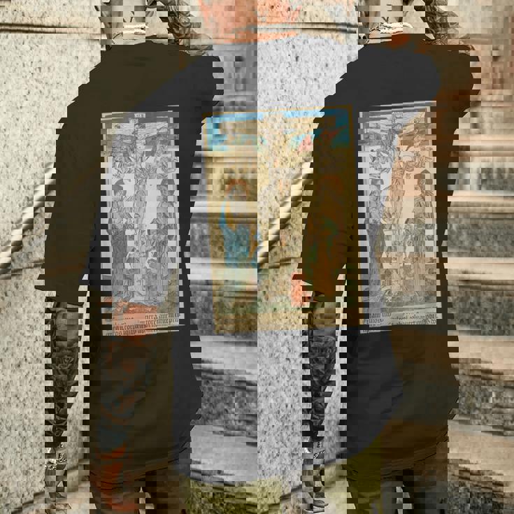 十字架上のイエス 中世美術 キリスト教 カトリック メンズTシャツ バックプリント 彼への贈り物