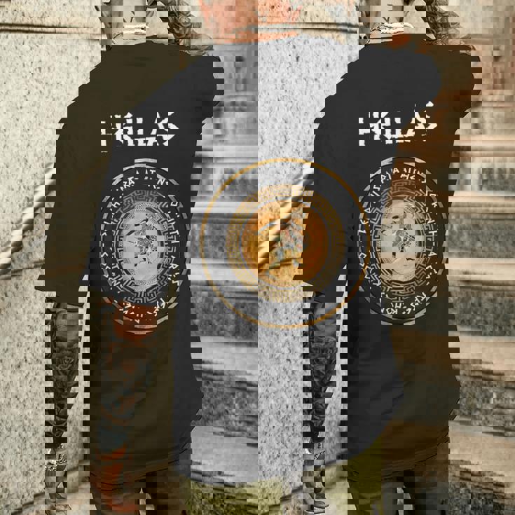 古代ギリシャの都市 スパルタ アテネ テーベ ギリシャ重装歩兵 メンズTシャツ バックプリント 彼への贈り物