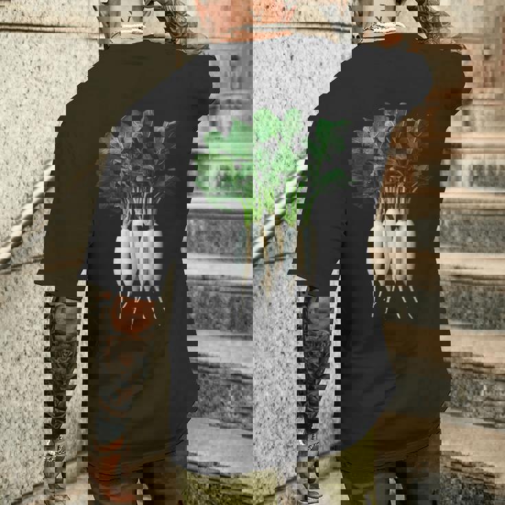 大根 野菜 グラフィックアート 大根 メンズTシャツ バックプリント 彼への贈り物