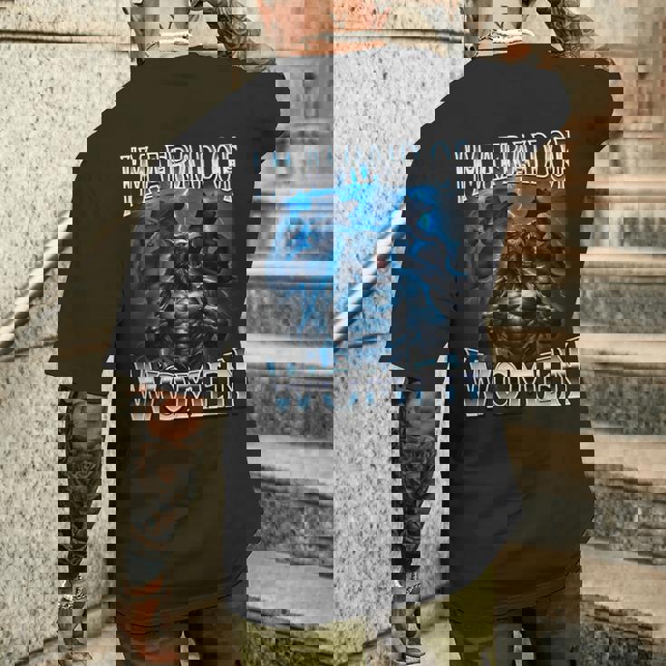 女が怖い狼アルファ・ウルフ・ミーム・クリンジ・ビアード メンズTシャツ バックプリント 彼への贈り物