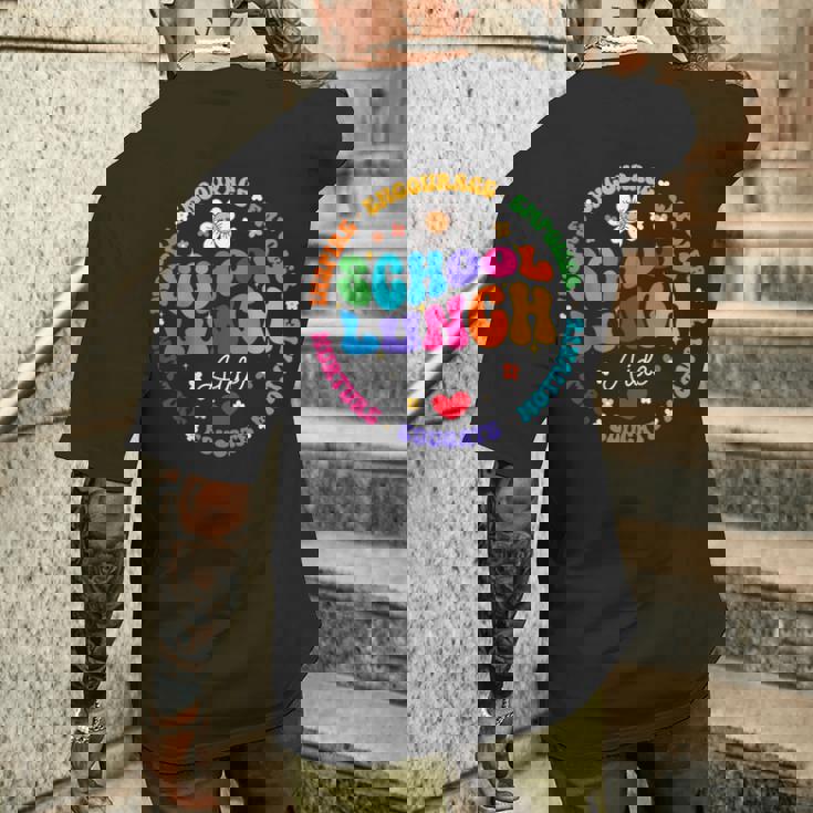 学校給食補佐官 フードサービスクルーヘルパースクワッド メンズTシャツ バックプリント 彼への贈り物