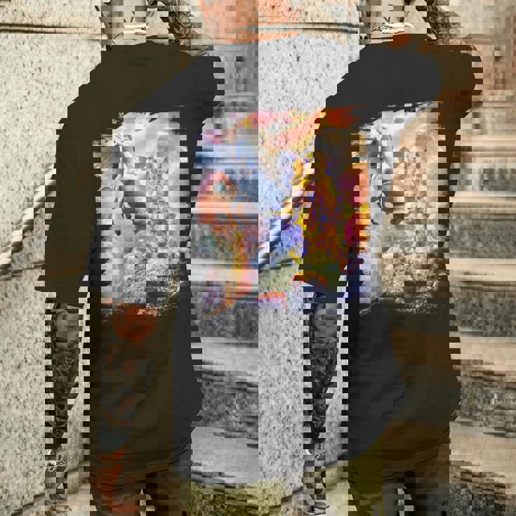 宇宙の銀河猫とユニコーン ペガサス メンズTシャツ バックプリント 彼への贈り物