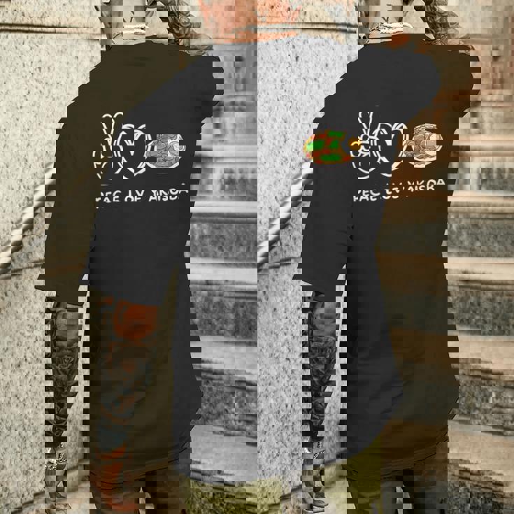 平和 愛 焼きそば レトロ 焼きそば 恋人 食べ物好き メンズTシャツ バックプリント 彼への贈り物