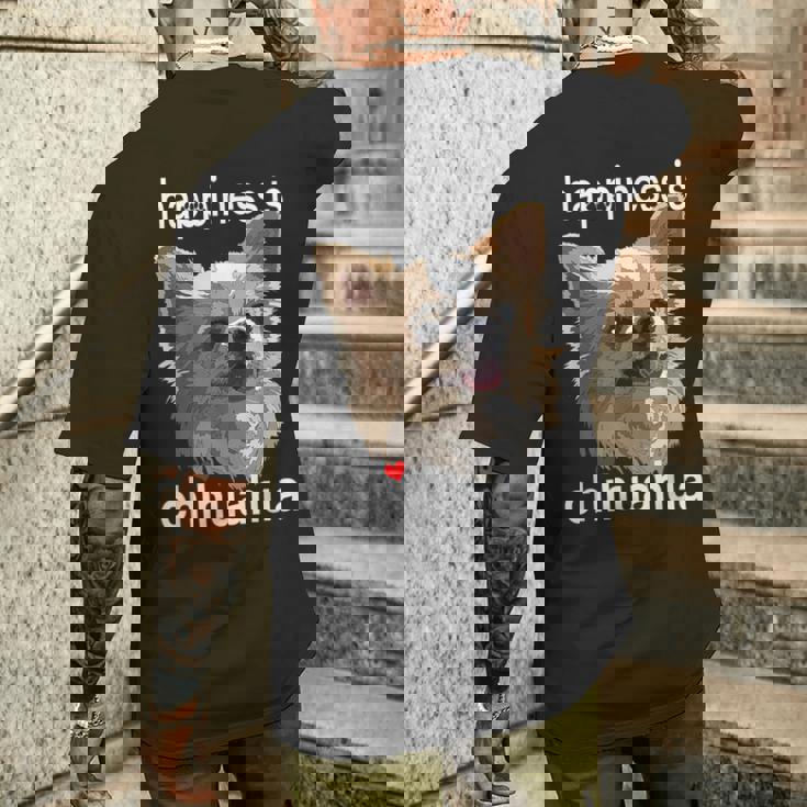 幸せはロングヘア チワワ 長髪 チワワ ママ パパ メンズTシャツ バックプリント 彼への贈り物