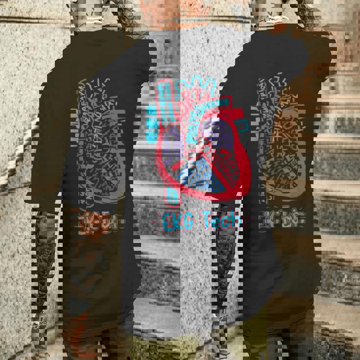 心電図技術者 心臓の各部位 看護師 循環器科 ギフト メンズTシャツ バックプリント 彼への贈り物