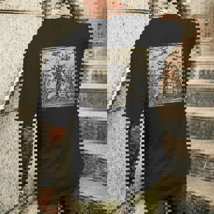 悪魔のオカルトの犠牲ゴスホラー 美的木版画 メンズTシャツ バックプリント 彼への贈り物