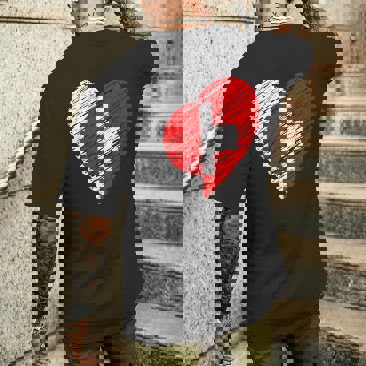 日本 スイス ハート 日本国旗 スイス国旗 ハート 長袖tシャツ メンズTシャツ バックプリント 彼への贈り物