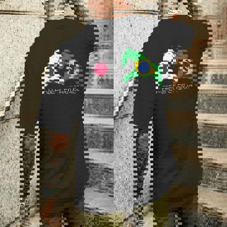 日本とブラジル ブラジル 日本人 パーフェクトヘリテージ ハート 長袖tシャツ メンズTシャツ バックプリント 彼への贈り物