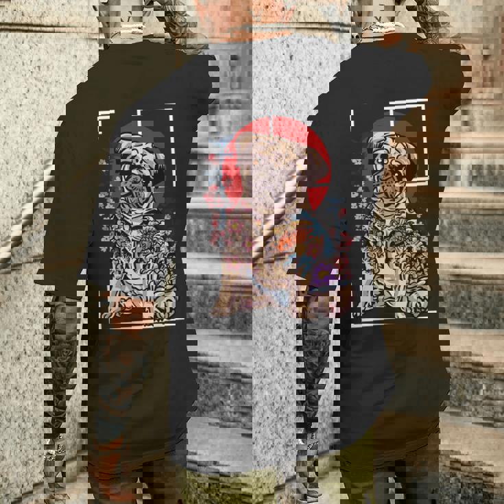 日本のタトゥー パグ 犬 パグ ヤクザの恋人 鯉の魚 長袖tシャツ メンズTシャツ バックプリント 彼への贈り物