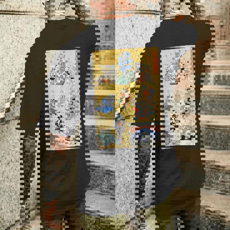 日本の猫 歌川国芳 流行猫の狂言づくし 歌舞伎 ヴィンテージ浮世絵 芸術の美的 日本の伝統美術 メンズTシャツ バックプリント 彼への贈り物