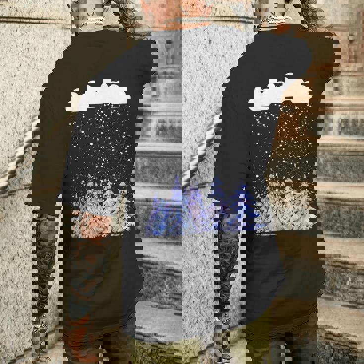 森 雪 新雪 落ちる 冬 ワンダーランド 雪 恋人 メンズTシャツ バックプリント 彼への贈り物