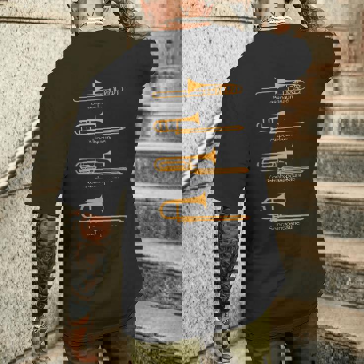 様々なトロンボーンタイプ トロンボーンギフト メンズTシャツ バックプリント 彼への贈り物