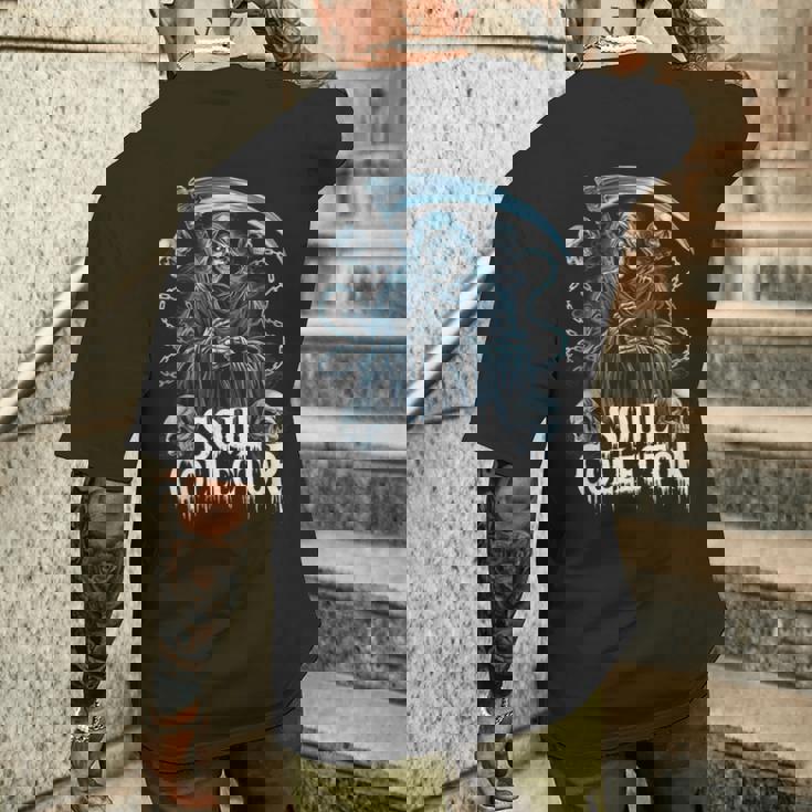 死神ソウルコレクタースカルチェーンアートホラーファン メンズTシャツ バックプリント 彼への贈り物