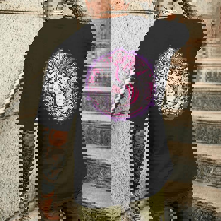 民話 きつね 九尾狐 日本龍 メンズTシャツ バックプリント 彼への贈り物