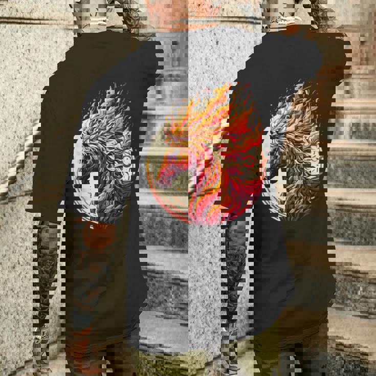 燃える 動物 馬 動物 クール 馬 火 炎 メンズTシャツ バックプリント 彼への贈り物