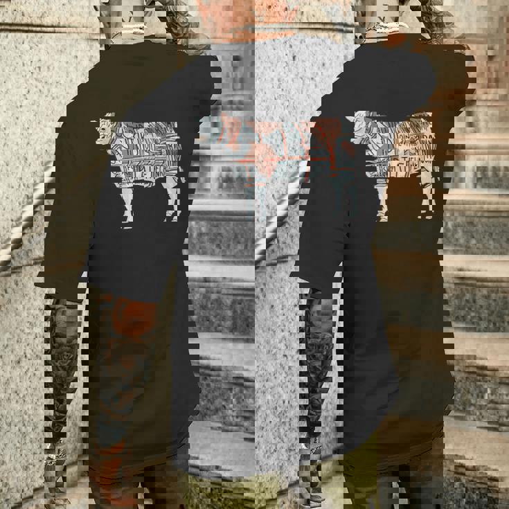 牛肉の部位 面白いtシャツ 焼肉 Bbq 牛 グルメ メンズ おもしろ 面白い 服 オリジナル グッズ ネタ イラスト メンズTシャツ バックプリント 彼への贈り物