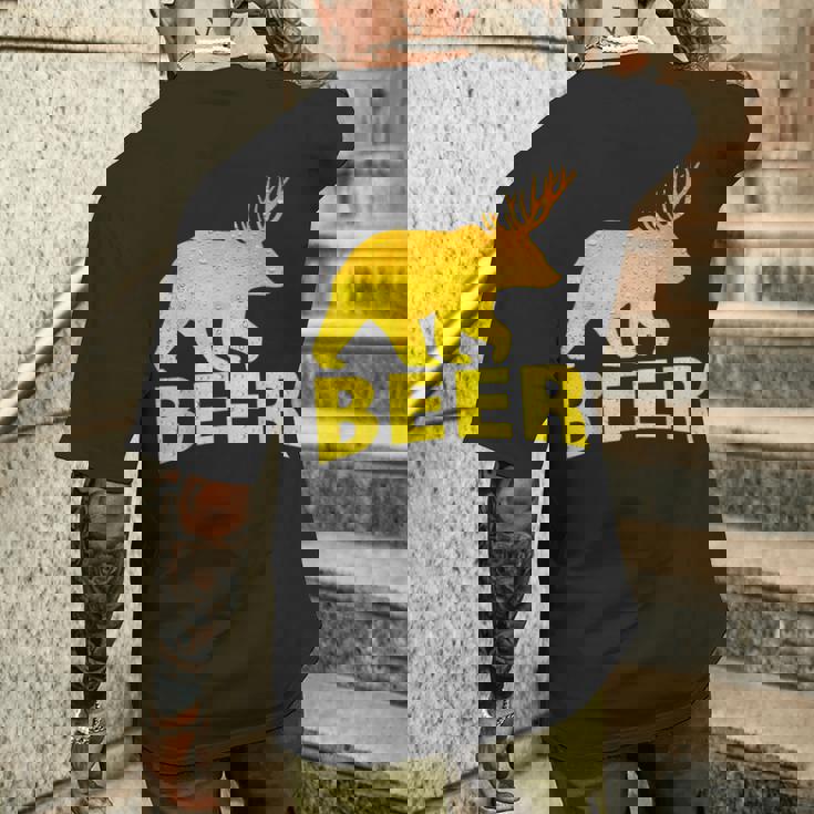 狩猟 ビール スピリット 動物 ティー ベア 鹿 ティー ビール クマ 鹿 メンズTシャツ バックプリント 彼への贈り物